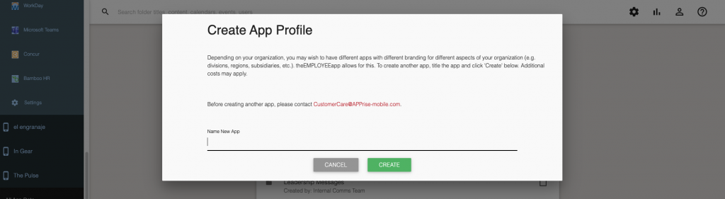 screen where you input a name for your new app profile