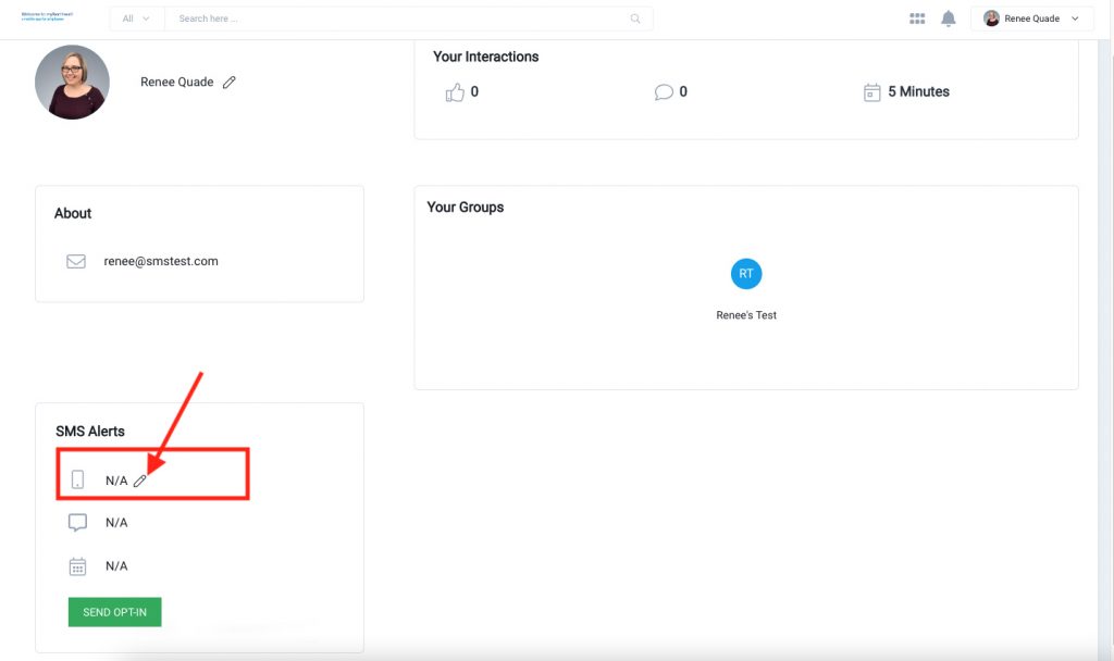 editing SMS number on the intranet in a user profile