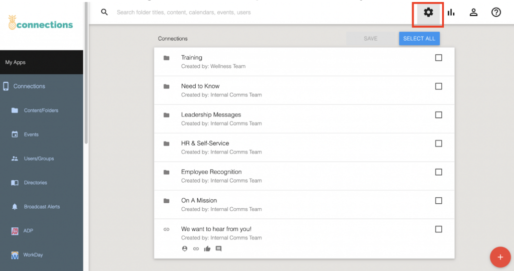 screenshot of accessing system settings in the CMS
